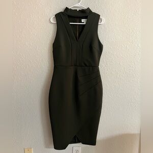 Bisou Bisou Olive Army Green Midi Knee Sleeveless Pencil Dress Sz8 Bodycon Party